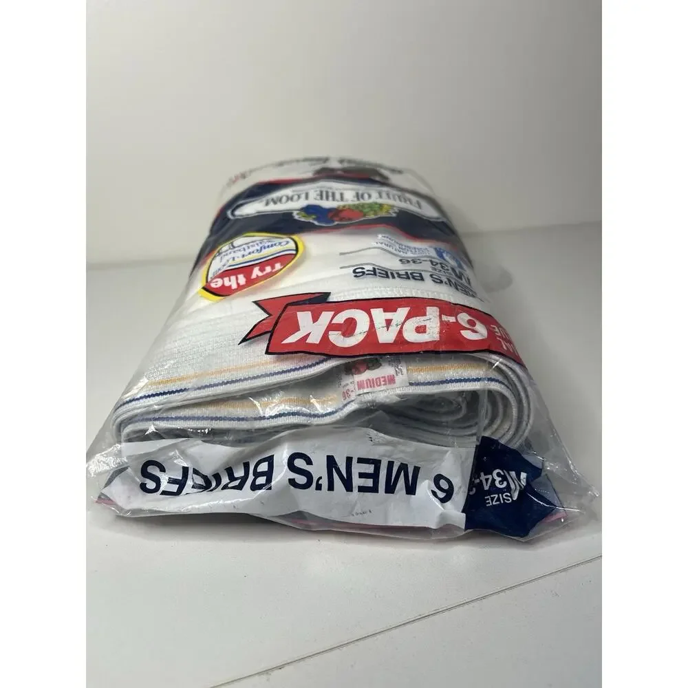 Vtg New 1992 Fruit of the Loom Mens Briefs White 6 Pack Size Medium 34-36 NOS